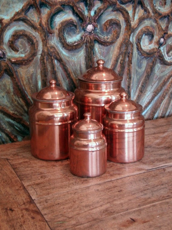 Vintage Copper  Canisters Set  of Four Kitchen  Storage 