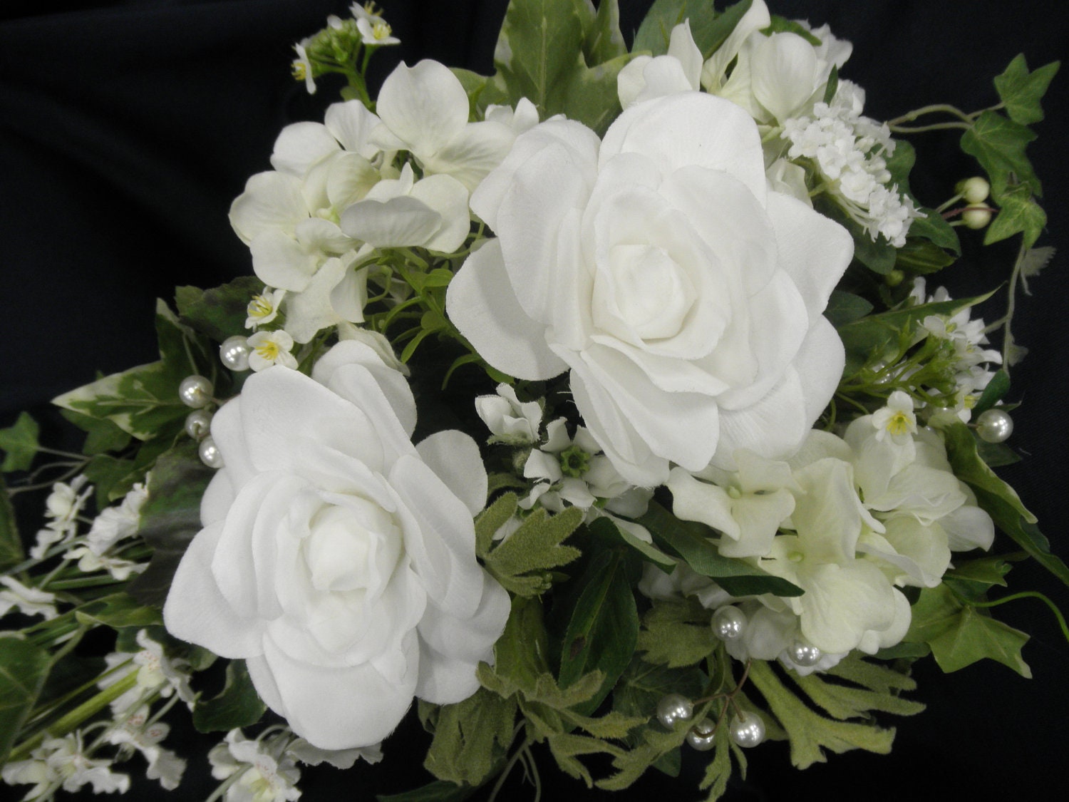 White Gardenia Cascade Bridal Bouquet. Orchid Rose Gardenia.
