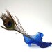 Vintage Cobalt blue glass shoe with lazy panther, Fenton pressed glass