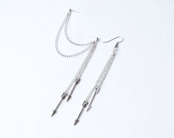 Dangling Silver Arrows Double Pierce Cartilage Earring (Pair)