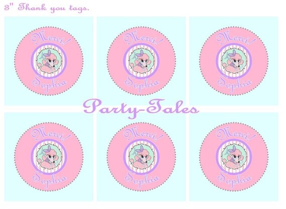 A Pink Poodle in Paris Ooh La La 3" thank you tags Party Favors Circles Printable Personalized PartyTales Il_570xn