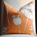 Decorative Linen Pillow Cover-18x18 -Designer Fabric- Poppyfield-Throw-Accent Pillow- Orange-Brown-White