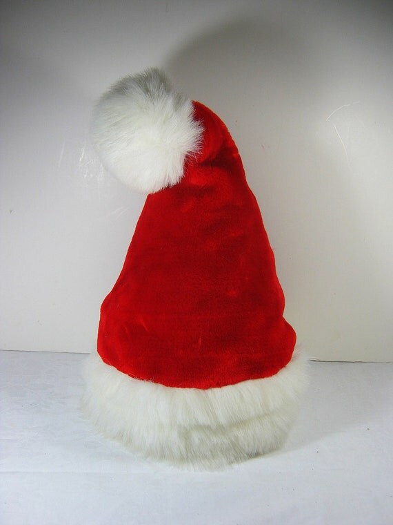 vintage santa hat thick red plush w white by vintage santa hat thick red plush w white by