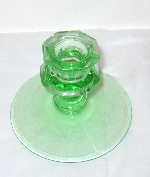 Vintage Depression Green Glass Candlestick Holder by mstookesmuzes