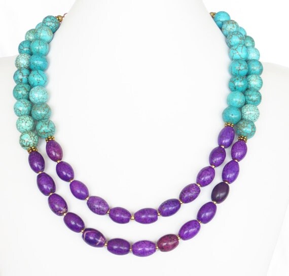 Turquoise & Purple Necklace Colorblock by WildflowersAndGrace