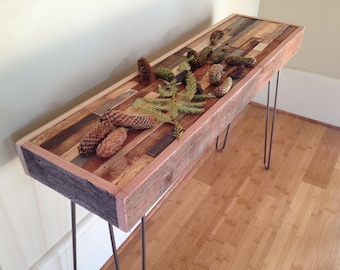 48"x12"x30"H 25% OFF SALE - Barnwood Console Table - Industrial Furniture - Modern Reclaimed Rustic Wood - Vintage Steel Hairpin Legs