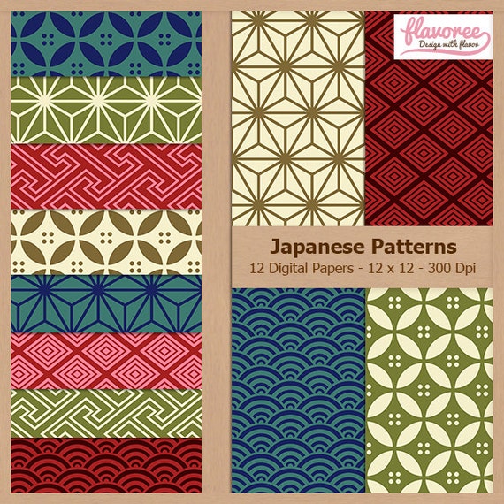 Digital Scrapbook Paper Pack JAPANESE PATTERNS Instant