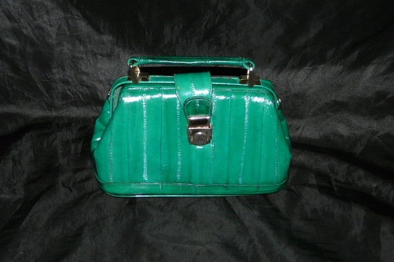 Vintage Stunning Green Eel Skin Purse Handbag With matching