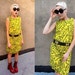 Yellow Abstract Geometric Mod Sheer See Through Crazy Dress