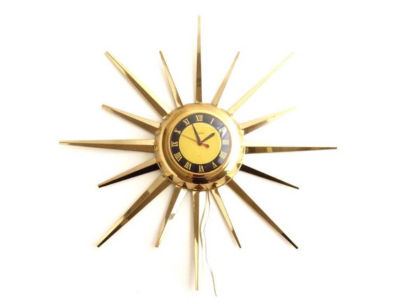 Mid Century Sunburst Wall Clock by pastoria on Etsy