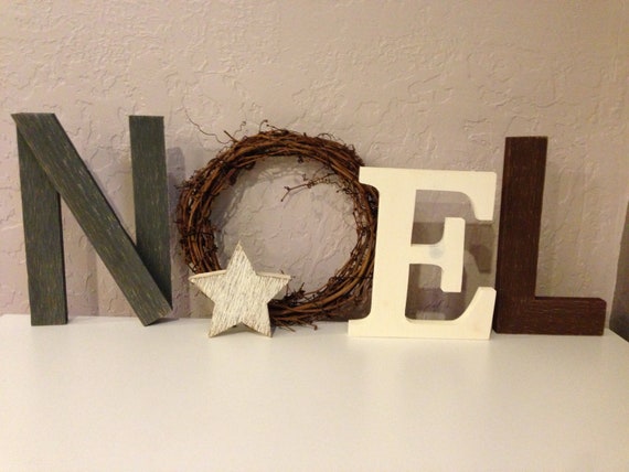 Noel Wood Letters with Wreath. Christmas Decor. Ready to