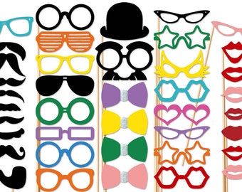 Best Wedding Photo Booth Props - 40 piece set - Mustache Party Photobooth