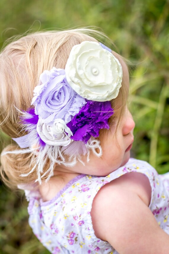 Items similar to Lavender Rosette Headband Photo Prop Baby Headband