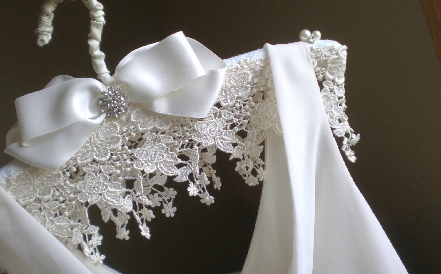 Padded Wedding Dress Hanger Jeweled Lace and Satin