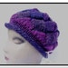 Hand-knit Hat - Pretty Entrelac Design with Rolled Brim - 100% Acrylic - Shades of Purple & Magenta - Size Medium