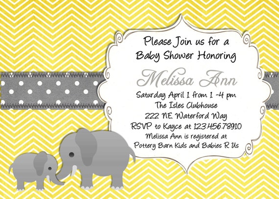 Yellow And Gray Elephant Baby Shower Invitations 5