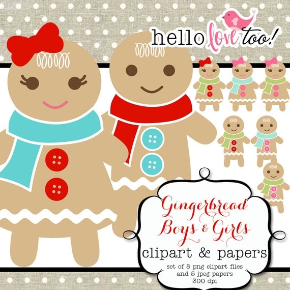 Items Similar To Gingerbread Girl Boy Digital Clipart Digital Paper ...