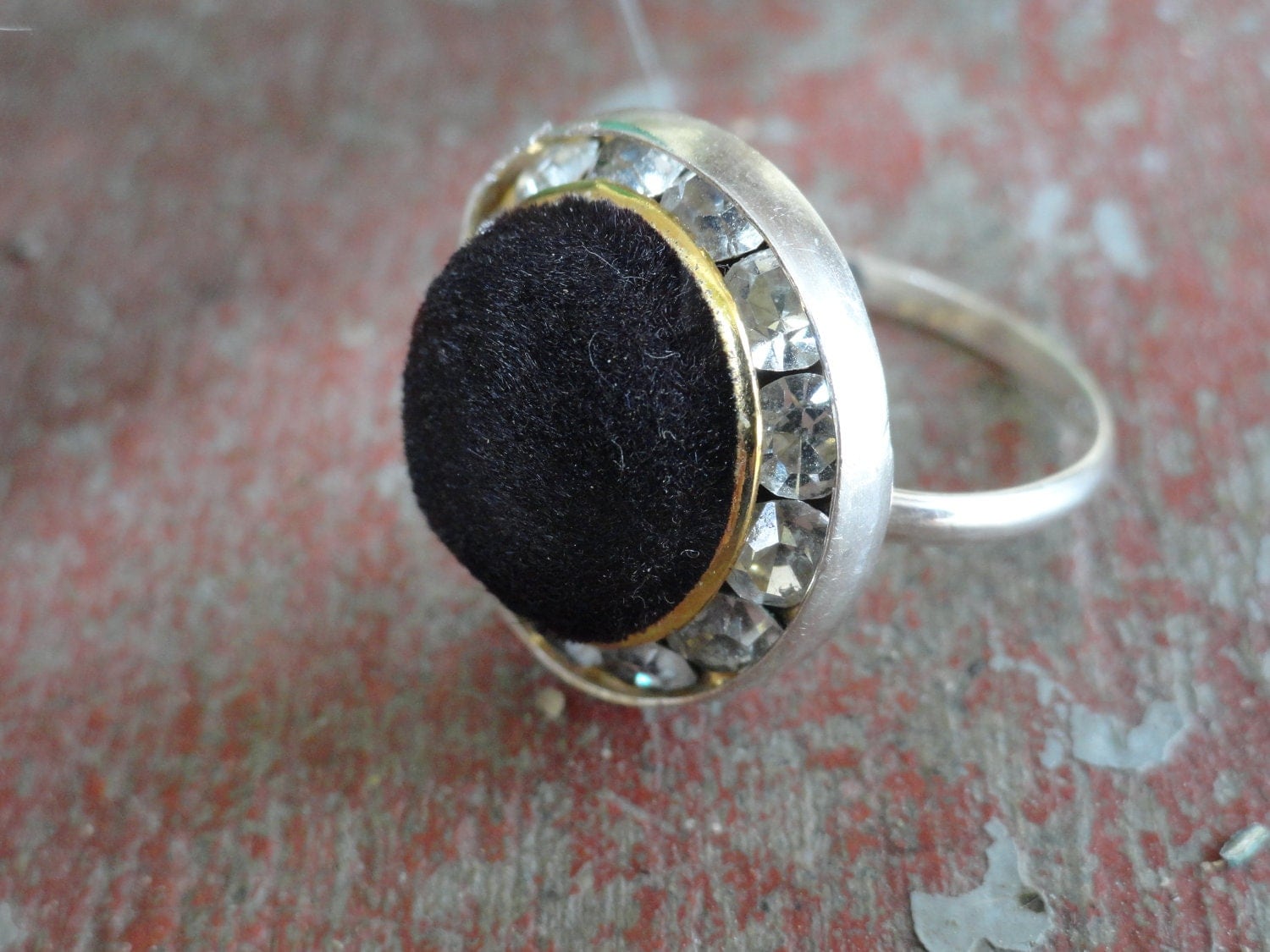 Vintage Black Velvet Ring with Crystals