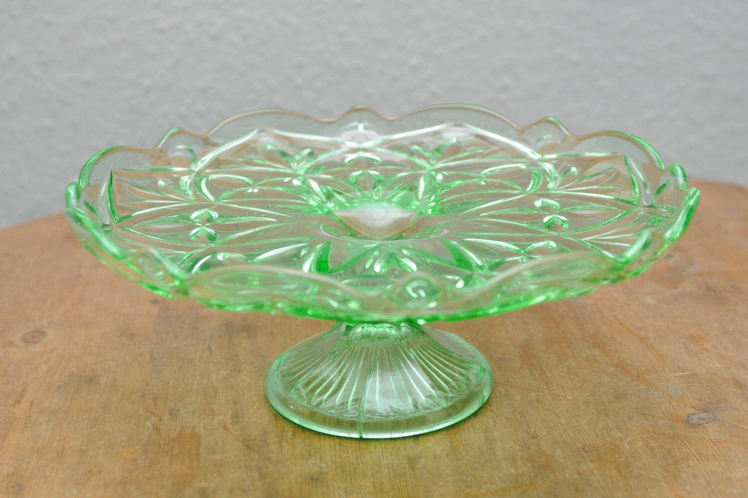 Green Depression Glass Cake Stand