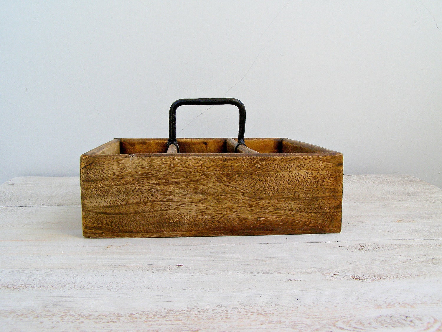 Rustic Wood Tote Box Compartments organizer Wood crate