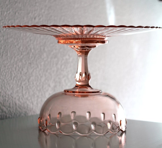 14 Pink Cake Stand / Vintage Glass Cake Plate / Cake