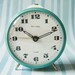 Soviet mechanical alarm clock, turquoise color