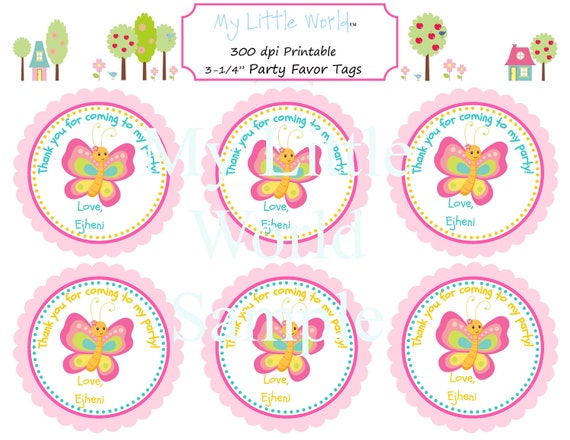 Butterfly favor tags, butterfly party favor tags, party favor tags, PRINTABLE FILE, butterflies, butterfly tag, butterfly birthday tags Il_570xn