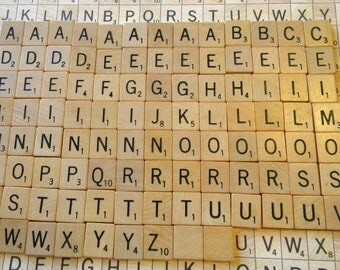 100 VINTAGE Wood SCRABBLE Tiles - Complete Set - Mosaic Craft Supplies - Recycled Game Pieces