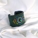 Bead Embroidery Bracelet Cuff unique leather bracelet Teal Emerald geen Seed bead bracelet