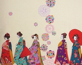 Japanese Fabric : Maiko Girls on a Walk - 1/4 Yard