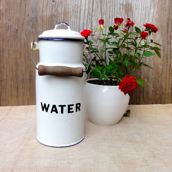 Vintage Enamelware Jug White Enamel Milk Pail by oldamsterdam