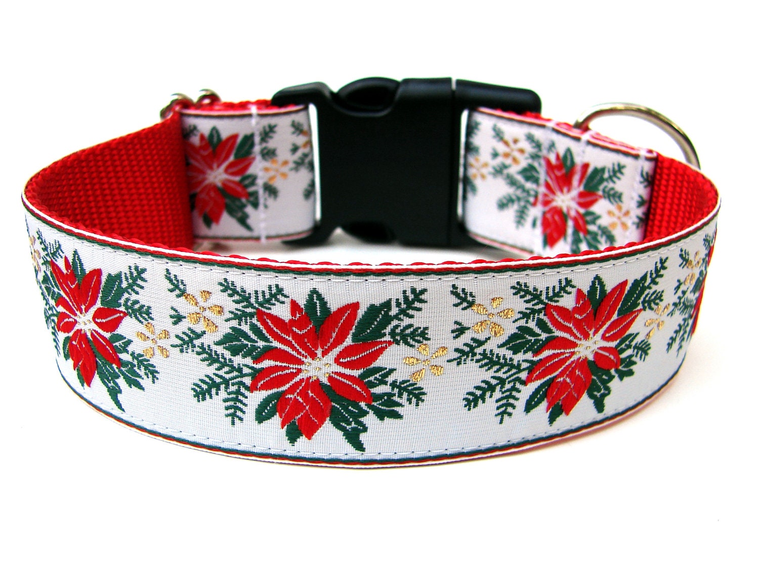 Christmas Dog Collar 1.5 Poinsettia Red Dog Collar