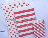 21Red CHRISTMAS MiX PaPER BAGs- Large red dot,medium red stripe and small red diagonal stripe-party favors--gifts---weddings--showers--21ct Il_170x135
