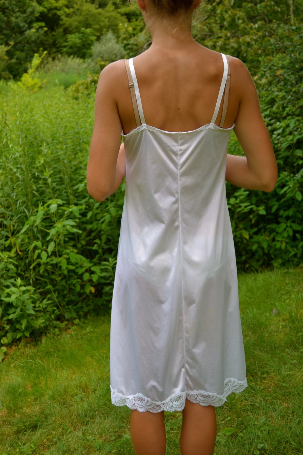 Vintage 1970's 1980's LIngerie White Full Slip with