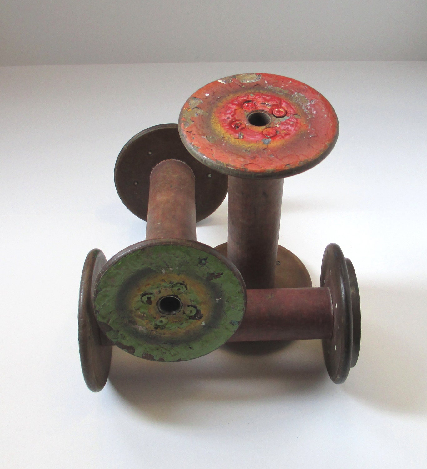 Antique Wooden Bobbins Vintage Textile Spools Industrial