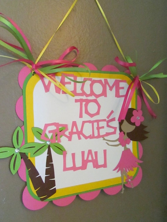 Luau Aloha Themed Door Sign Personalized by PurpleZebraPaperCo