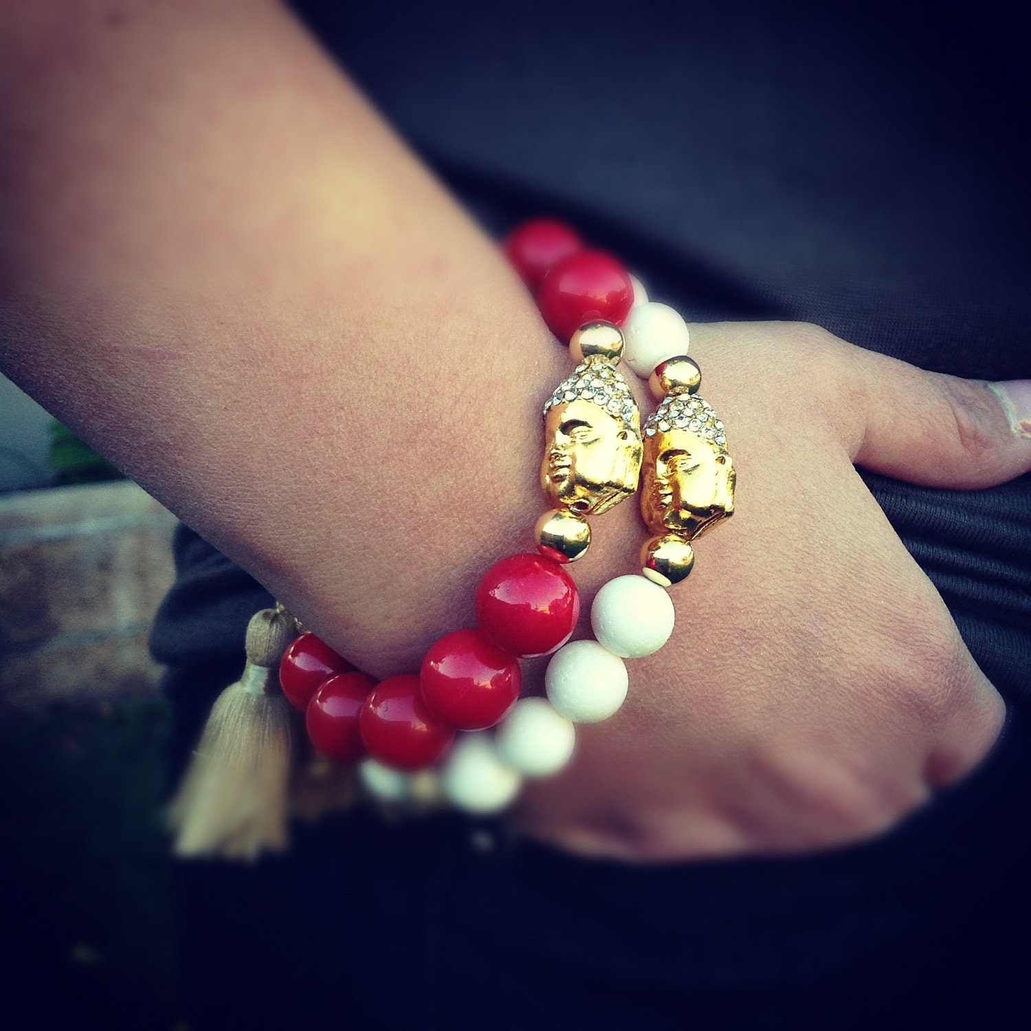 Buddha bracelet. Red bracelet. Red coral by AquarelabyAle on Etsy