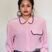 reserved pink silk blouse black trim gold broach button up top s-l