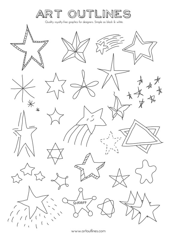 Set of Stars Art Outlines Full Page 29 Original Hand Drawn