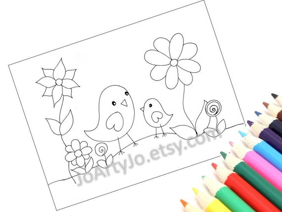 Cute Birds Coloring Pages Set of 4 printable PDF files