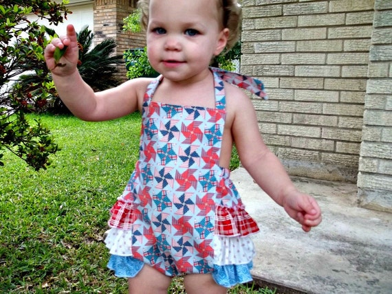 Items similar to Baby Girl Sunsuit, July 4th, Red, White, and Blue ...