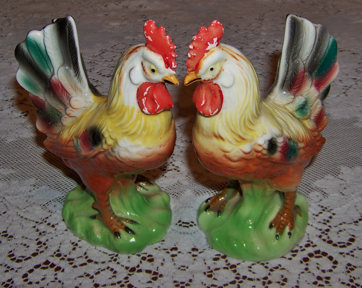 2 Antique Vintage Chicken or Rooster figurines by RazAndGusRelics