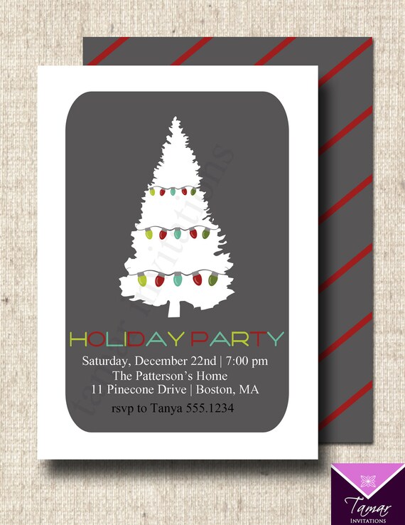 Printable Holiday Party Invitation - Festive Christmas Tree with Printable Back Il_570xn