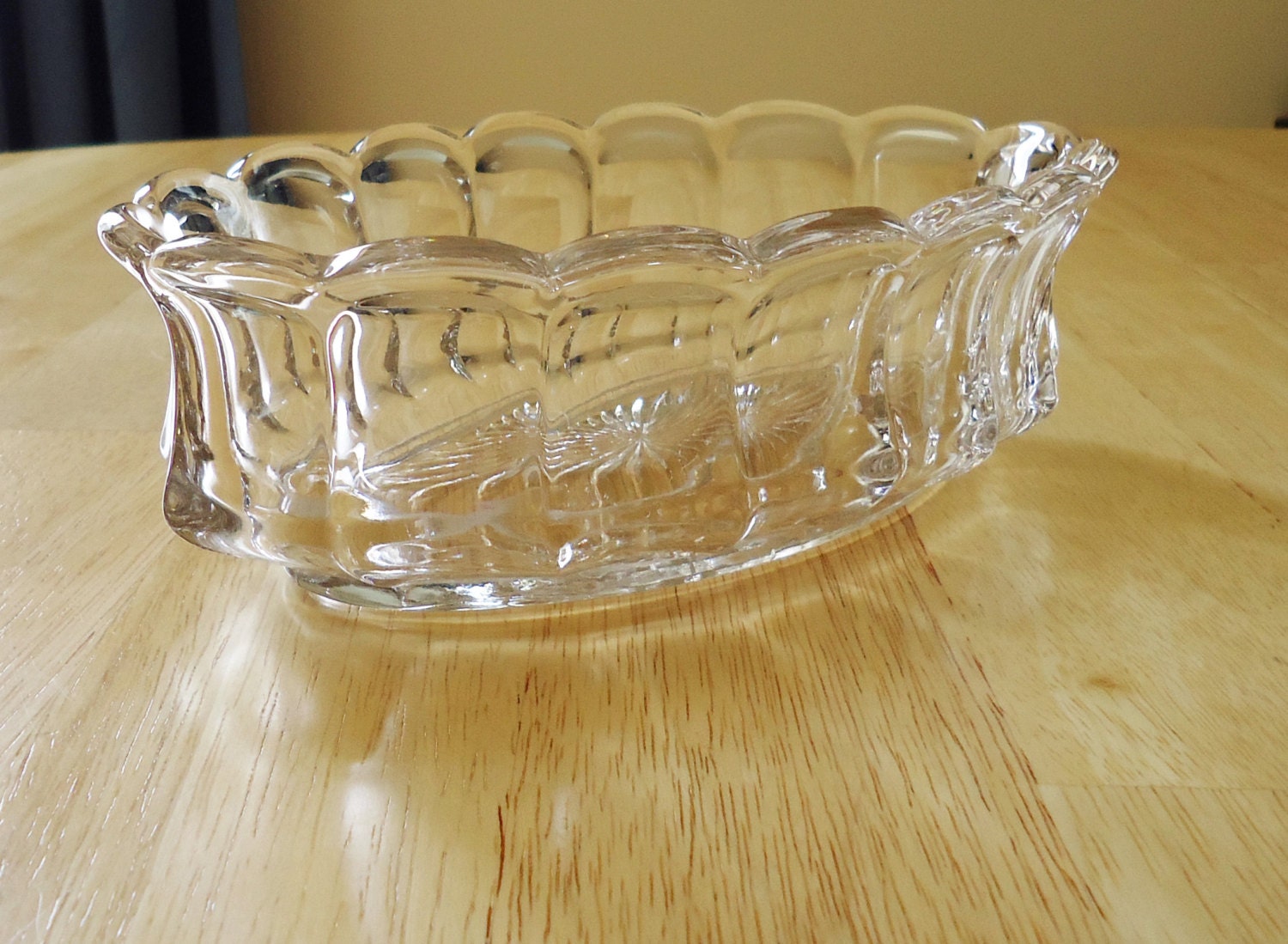 Vintage Depression Glass Serving Bowl/Dish, Oval Clear Glass Serving
