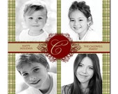 Four Photo Square Christmas Card Monogram Initial Classic Green Red Plaid Holiday Greeting Card 5x5 DIY Digital or Printed - Caldwell style Il_170x135