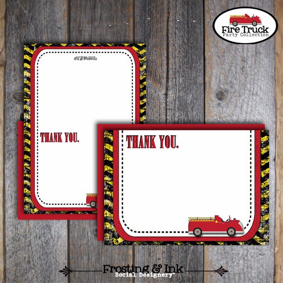 Fire Truck Thank You Notes Fireman Thank You Cards Fireman