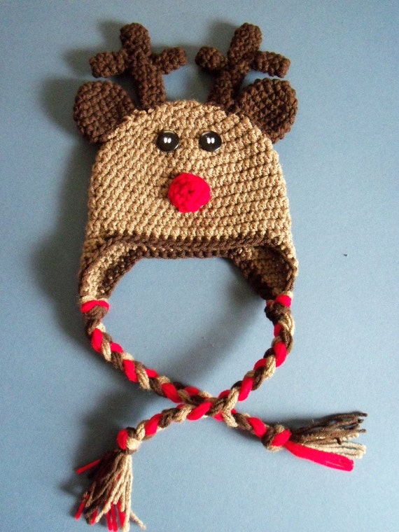 Items similar to Crochet Reindeer Hat, Baby Reindeer Hat, Christmas