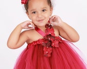 Flower Girl Tutu Dress - Burgundy - Regal Ruby- 3-4 Toddler Girl Il_170x135