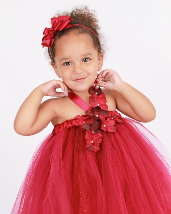 Flower Girl Tutu Dress - Burgundy - Regal Ruby- 3-4 Toddler Girl Il_570xn