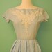 Vintage 1950s Shirt Waist Dress with Circle Skirt in Light Blue with Floral Lace Crochet Inlay Lace Trim - 50s Rockabilly Pinup Swing Dress